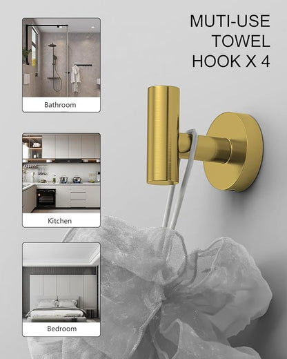 Wall-Mount Towel Bar Bathroom Hardware Accessory Set 12-Piece | Brushed Gold,Stainless Steel,Wall Mount,Bathroom Hardware Set,Simple DIY installation,Stain-resistant and easy to maintain