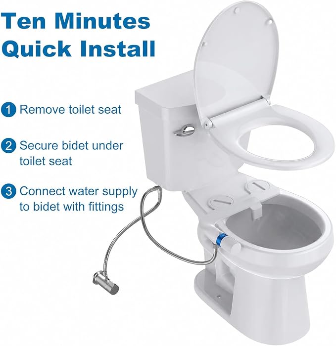 Bidet Attachment For Toilet, Non Electric Dual Nozzle Bathroom Sprayer | Self Cleaning Nozzle, Adjustable Pressure Control, Slim Design, Easy Installation, RV & Home Use