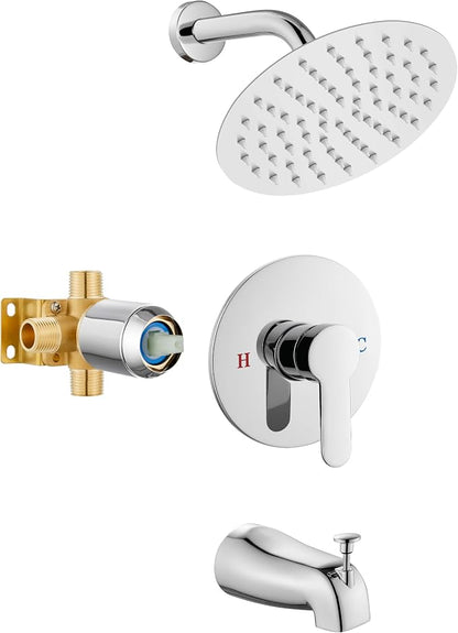 Airuida Shower Faucet Set with Tub Spout,8" Bathtub Faucet-Chrome Polish | Male Threads Rough-In Valve,Round Head Shower System,Tub and Shower Kit Set
