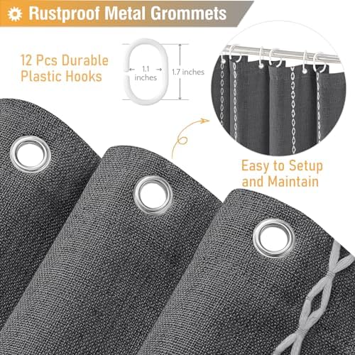 BTTN Charcoal Grey Boho Farmhouse Linen Heavy Duty Shower Curtain, 72x72