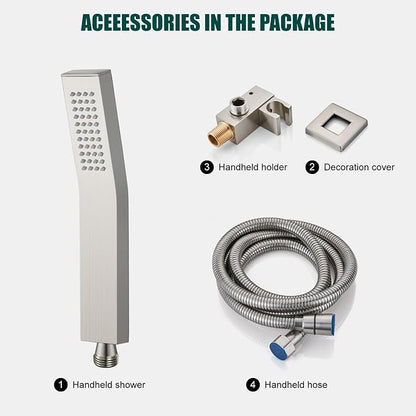 Heyalan Hand-held Shower Head Set-SUS304 Handheld Shower, Brushed Nickel | SUS304 stainless steel wand, curved-style design, single rain spray, 59-inch long hose and standard 1/2-inch connection