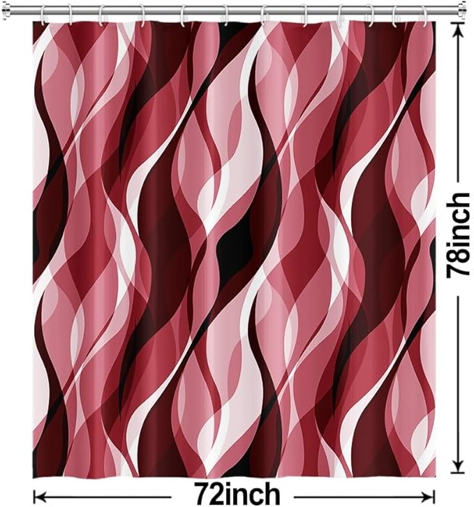 Red Shower Curtain, Modern Abstract Ombre Red Striped Shower Curtain Set for Bathroom Waterproof Shower Curtain with Hooks, 72x78 Inch