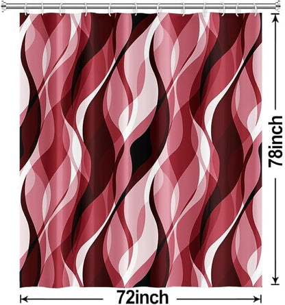 Red Shower Curtain, Modern Abstract Ombre Red Striped Shower Curtain Set for Bathroom Waterproof Shower Curtain with Hooks, 72x78 Inch