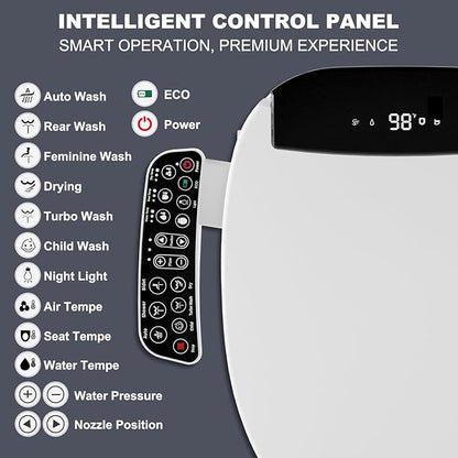 LOUPUSUO Electric Heated Bidet Toilet Seat with Warm Water Wash | Heated Seat, Warm Air Dryer, Soft Closed Lid, Night Light,Toilet Seat with LED Display and Multiple Cleaning Modes