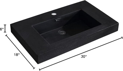 Dowell 30" Bathroom Sink,Single Bowl Vanity Basin,Rectangular Drop-In Bathroom Sink with Overflow,Black-000 3018BP-BL