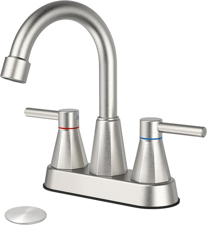 4 inches Bathroom Faucet for 3 Hole,2-Handle Bathroom Sink Faucets with Pop Up Drain (Brush Nickel)