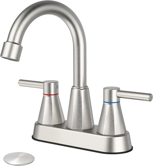 4 inches Bathroom Faucet for 3 Hole,2-Handle Bathroom Sink Faucets with Pop Up Drain (Brush Nickel)
