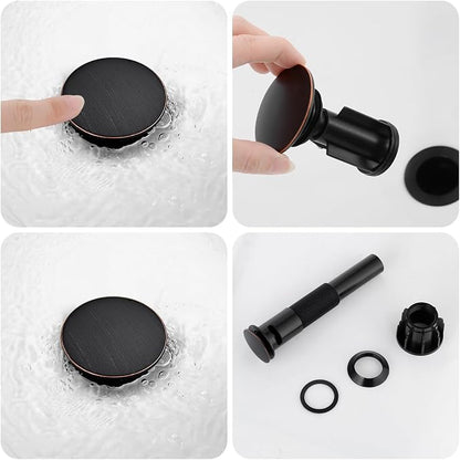Bathroom Faucet, Single Handle Vanity Sink Faucet, Oil Rubbed Bronze | ORB, for 1/3-Hole, Stainless Steel, Ceramic Cartridge, Pop-Up Drain, Deck Plate, For Vanity Powder Laundry