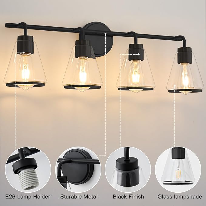 30" Black Bathroom Light Fixtures 4 Light Bathroom Vanity Lights Over Mirror