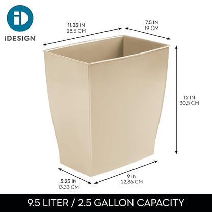 iDesign Small Plastic Bathroom Trash Can, Brown | Slim Rectangle, For Bedroom, For Office, For Dorm