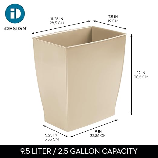 iDesign Small Plastic Bathroom Trash Can, Slim Rectangle, 2-Pack, Brown | Garbage Bin for Bedroom, Office, Dorm