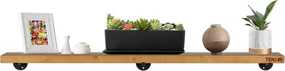 TEN49 Industrial Pipe Wood Wall Shelf - 60" Real Wooden Shelf w/ Special Walnut Color & 1.8" Extra Thickness - Modern Interior Decor Floating Shelving - Rustic Farmhouse Style Bookshelf - Set of 1