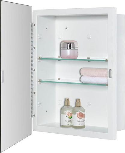IDYLLOR Bathroom Medicine Cabinet with Beveled Edge Mirrored Door 14 x 18 inch, Recessed or Surface Mount, with Adjustable Glass Shelves