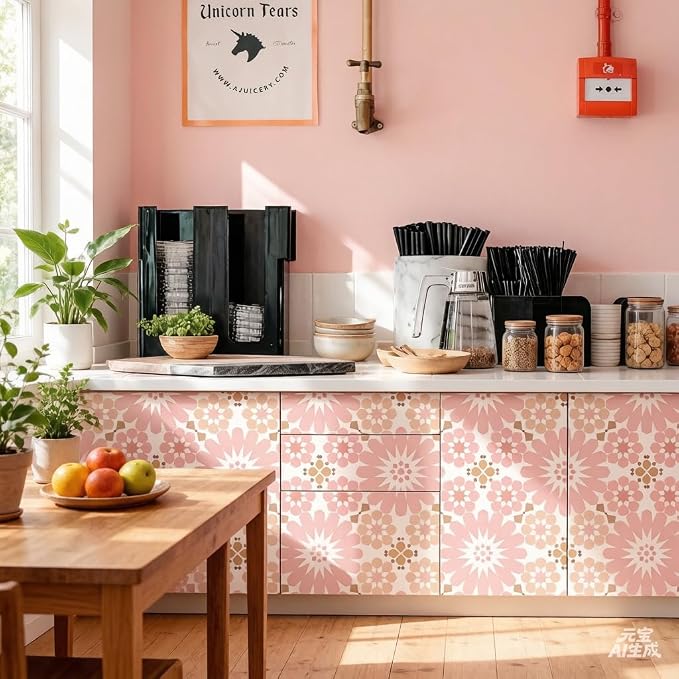 Peel and Stick Floor Tile, Waterproof 11.8x11.8 inches Self- Adhesive Vinyl Flooring for Kitchen, Bathroom, Laundry - Easy Install Removable Flooring for Renters (Pink)