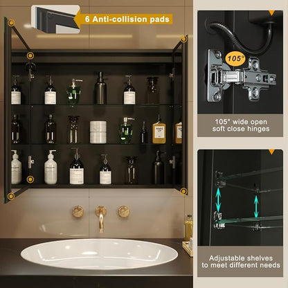 KWW LED Lighted Bathroom Medicine Cabinet with Sockets & USBs, Defogger, Dimmable, 3 Color Light Makeup Mirror, Easy to Install, Wall Mounted Cabinet (2 door-31 * 28)