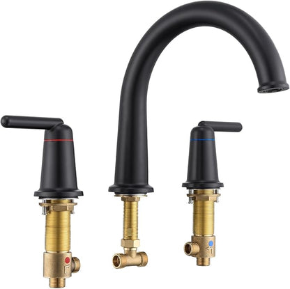 Roman Tub Faucet 3 Hole Deck Mount Tub Filler High Flow Matte Black | With Ceramic Valve, Solid Brass, High Arch Bathtub Faucet, 2-Handle Design, Widespread Mount, Garden Bath Tub Faucet