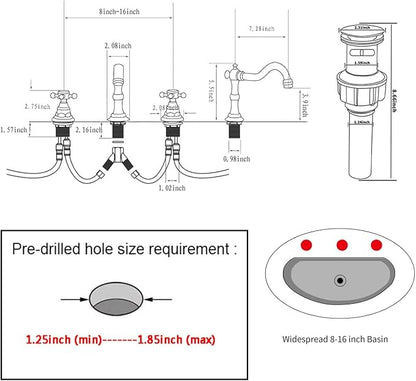 2 Handles 3 Holes Faucet Widespread Bathroom Sink Faucet Oil Rubbed Bronze Basin Tap Mixer Supply Hose Included Matching Pop Up Drain