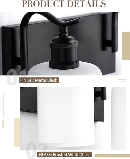 4-Light 27 Inch Bathroom Vanity Light,White Frosted Glass,Black | Black,Over Mirror Wall Light,E26 sockets,for bathroom mirror,powder room,dressing area,wall-mounted vanity lighting