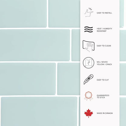 Smart Tiles Peel and Stick backsplash, Subway Pale Aqua, 11.55"x8.38" | Pack of 5 (2.8 sq ft), Glossy, Heat/Moisture Resistant, Low VOC, Kitchen/Bathroom, Renter Friendly, Made in Canada