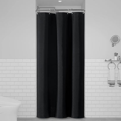 BTTN Stall Fabric Shower Curtain - 36x72 Inch Narrow Linen Textured Weighed Cloth Shower Curtain Set with 6 Plastic Hooks, Small Hotel Spa Luxury Neutral Decorative Bath Curtains for Bathroom - Black