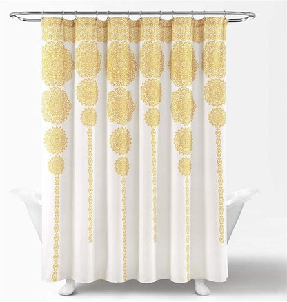 Lush Decor Stripe Medallion Shower Curtain-Fabric Mandala Bohemian Damask Print Design, 72" x 72", Yellow