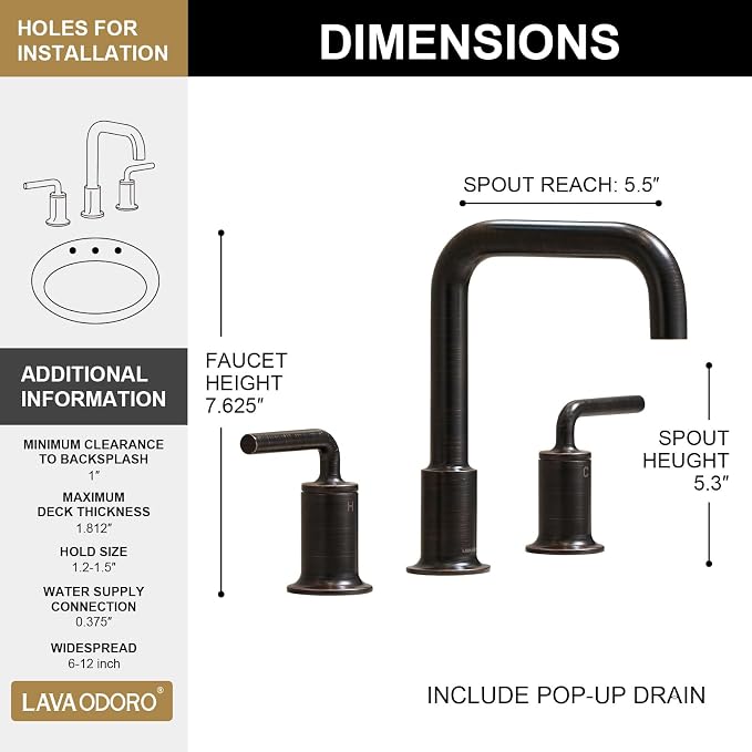 Oil Rubbed Bronze Bathroom Faucet, Solid Brass Bathroom Faucet | 8 Inch Widespread Bathroom 3 Hole Faucet for Sink, 2 Handle Bronze Bath Faucet with Pop Up Drain Supply Line, BF503-ORB
