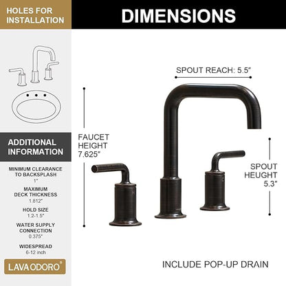 Oil Rubbed Bronze Bathroom Faucet, Solid Brass Bathroom Faucet | 8 Inch Widespread Bathroom 3 Hole Faucet for Sink, 2 Handle Bronze Bath Faucet with Pop Up Drain Supply Line, BF503-ORB