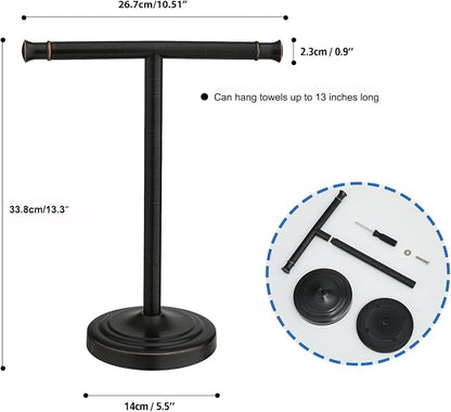 RUMOSE Oil Rubbed Bronze Hand Towel Holder Stand Countertop Towel Rack | 13 Inch Bathroom Kitchen Vanity T-Shape Towel Stand Free Standing Stainless Steel Towel Bar Towel Ring