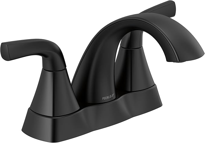 Peerless Parkwood Centerset Bathroom Faucet, Black Bathroom Faucet for Bathroom Sink, Bathroom Sink Faucet, Metal Drain Assembly, Matte Black P2535LF-BL