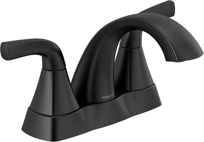 Peerless Parkwood Centerset Bathroom Faucet, Black Bathroom Faucet for Bathroom Sink, Bathroom Sink Faucet, Metal Drain Assembly, Matte Black P2535LF-BL