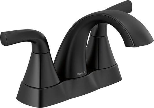 Peerless Parkwood Centerset Bathroom Faucet, Black Bathroom Faucet for Bathroom Sink, Bathroom Sink Faucet, Metal Drain Assembly, Matte Black P2535LF-BL