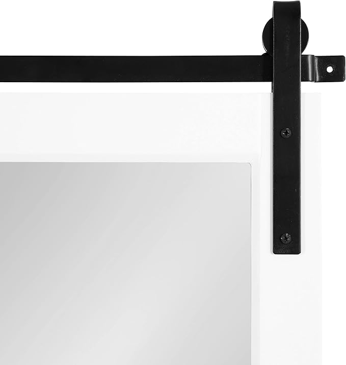 Kate and Laurel Skylan Modern Farmhouse Decorative Wood Framed Wall Mirror; 38 x 27; White and Black; Barn Door-Inspired Transitional Wall Hanging Mirror for Bathroom or Living Room Uses