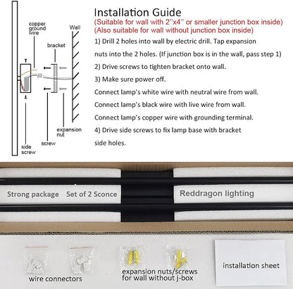 Only Suitable for Small Junction Box Dimmable Hardwired Wall Sconces 40'' | Set of 2 Vanity Lights Narrow Base Hardwired Home Decor Linear Sconces for Living Room Bedroom (2 Pack, 40'', Black)