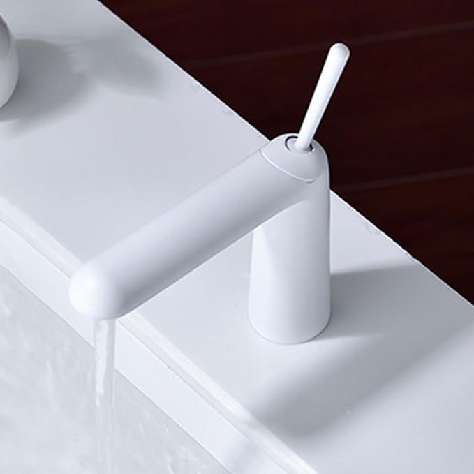 Faucet for Bathroom Sink Single Handle Brass Bathroom Water Faucet Single Hole White