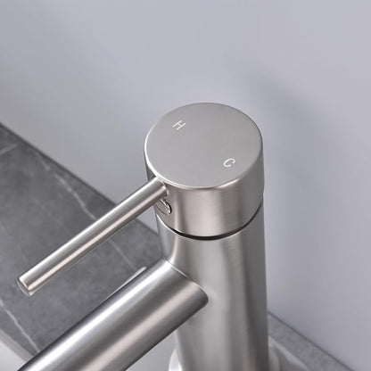 Single Handle Bathroom Faucet with Metal Drain Assembly and Escutcheon, Brushed Nickel
