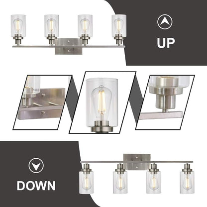 MELUCEE Bathroom Light Fixtures Brushed Nickel 4 Heads with Clear Glass | Modern Vanity Lights Wall Sconce with Clear Glass Shade for Hallway Kitchen Bedroom Living Room (Patent No.: US D963914 S)