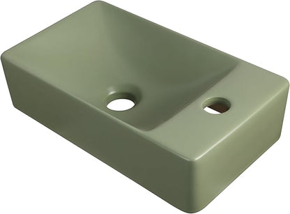 JONATHAN Y SNK1004F-R Felix 15 in. W x 8 in. D Modern Wall Mounted Rectangular Ceramic Mini Sink Basin, Right-Side Faucet, Matte Olive