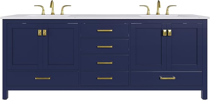 Eviva Aberdeen 84 in. Blue Double Sink Bath Vanity with Carrara Quartz Top and Undermount Porcelain Sinks