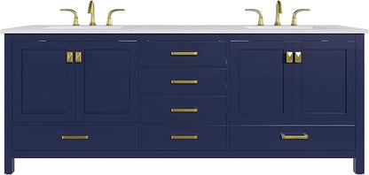 Eviva Aberdeen 84 in. Blue Double Sink Bath Vanity with Carrara Quartz Top and Undermount Porcelain Sinks