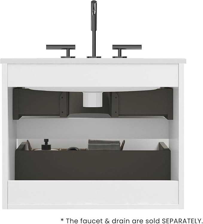 24" Bathroom Vanity with Sink, Modern Floating Vanity with Double Soft Closing Drawers, Large Storage for Small Space, Glossy White, Fully Assembled - Iris Collection