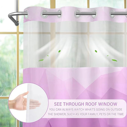 No Hook Shower Curtain with Snap in Liner Set, Light Purple, 71x74 | Waterproof Fabric for Bathroom, Modern Hotel Style Ombre Design, Mesh Top Window, Machine Washable, Quick Install