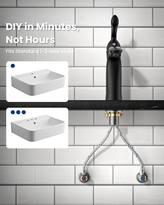 APPASO Bathroom Sink Faucet, Single Hole Sink Faucet Spot Resist with Optional Deck Plate for 1 to 3 Hole Installation, Single Handle Vintage Design with Pop Up Drain for Vanity,Matte Black