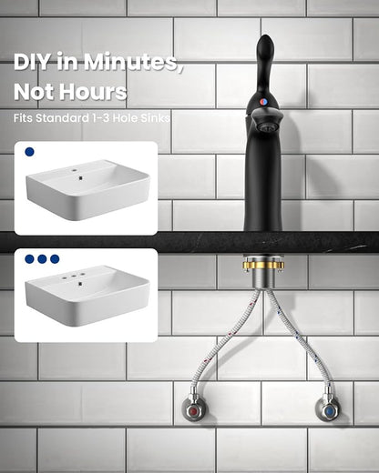 APPASO Bathroom Sink Faucet, Single Hole Sink Faucet Spot Resist with Optional Deck Plate for 1 to 3 Hole Installation, Single Handle Vintage Design with Pop Up Drain for Vanity,Matte Black