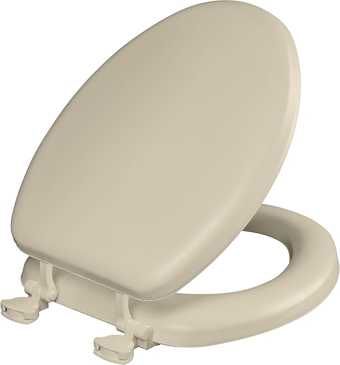 Mayfair Padded Toilet Seat, Cushioned Soft Vinyl over Wood Core Seat, Secure Hinges, Easy Clean, Made in USA, Elongated, Bone