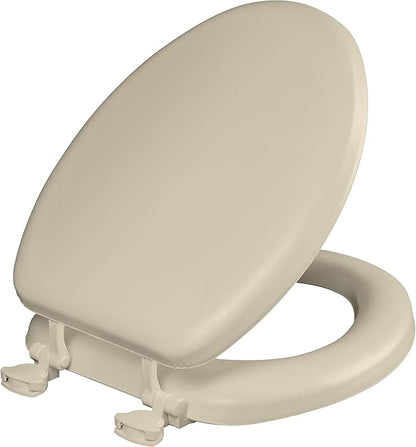 Mayfair Padded Toilet Seat, Cushioned Soft Vinyl over Wood Core Seat, Secure Hinges, Easy Clean, Made in USA, Elongated, Bone