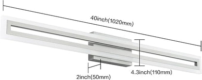 SOLFART Bathroom Lighting Fixtures Over Mirror Brushed Nickel 40 Inch Led Vanity Light 6000K