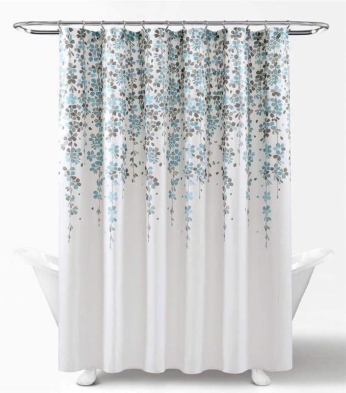 Lush Decor Weeping Flower Shower Curtain 72"W x 72"L Blue & Gray - Fabric Shower Curtains for Bathroom - Floral Bathroom Curtain - Cottage Core Decor