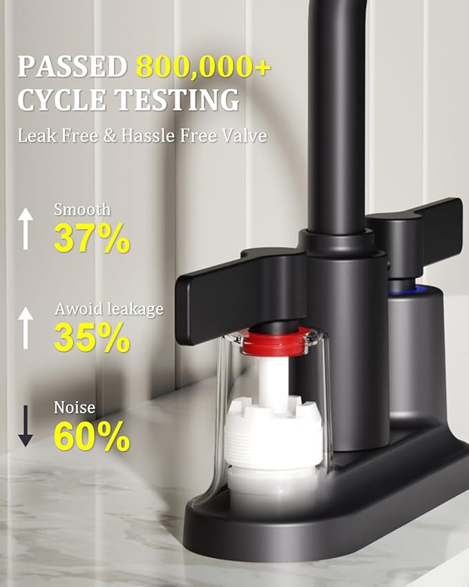 Bathroom Faucets for Sink 3 Hole, Evolvegoods 4 Inch Matte Black Bathroom Faucet with Pop Up Drain and 2 Supply Hoses, 2-Handle Centerset Faucet for Sink Vanity RV