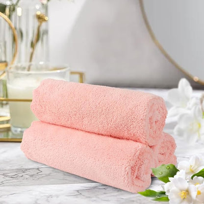 Orighty Washcloths 48 Pack, Ultra Soft Face Towels 12 x 12 inch | Absorbent & Quick Drying Coral Velvet Wash Cloths Bulk, Multi-Purpose Face Cloth for Household, Cleansing and Sport (Pink)