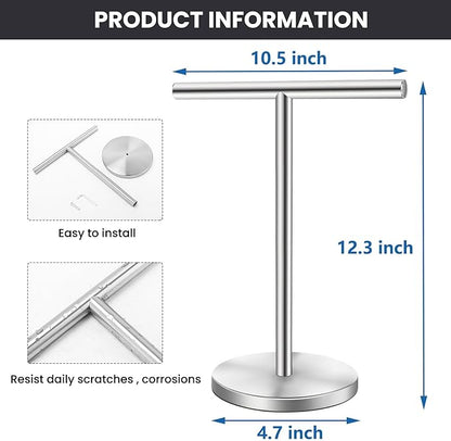 T-Shape Bath Hand Towel Holder Stand, Stainless Steel Free Standing Hand Towel Rack, for Bathroom Kitchen & Countertop, Silver